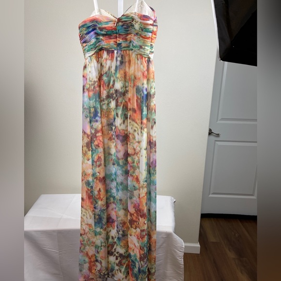 𝅺Aqua strapless watercolor formal homecoming or ball gown - Picture 4 of 6